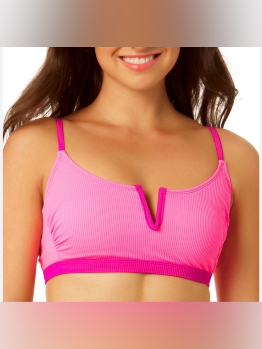 Salt + Cove NWT Pink Ribbed V-Notch Bikini Top